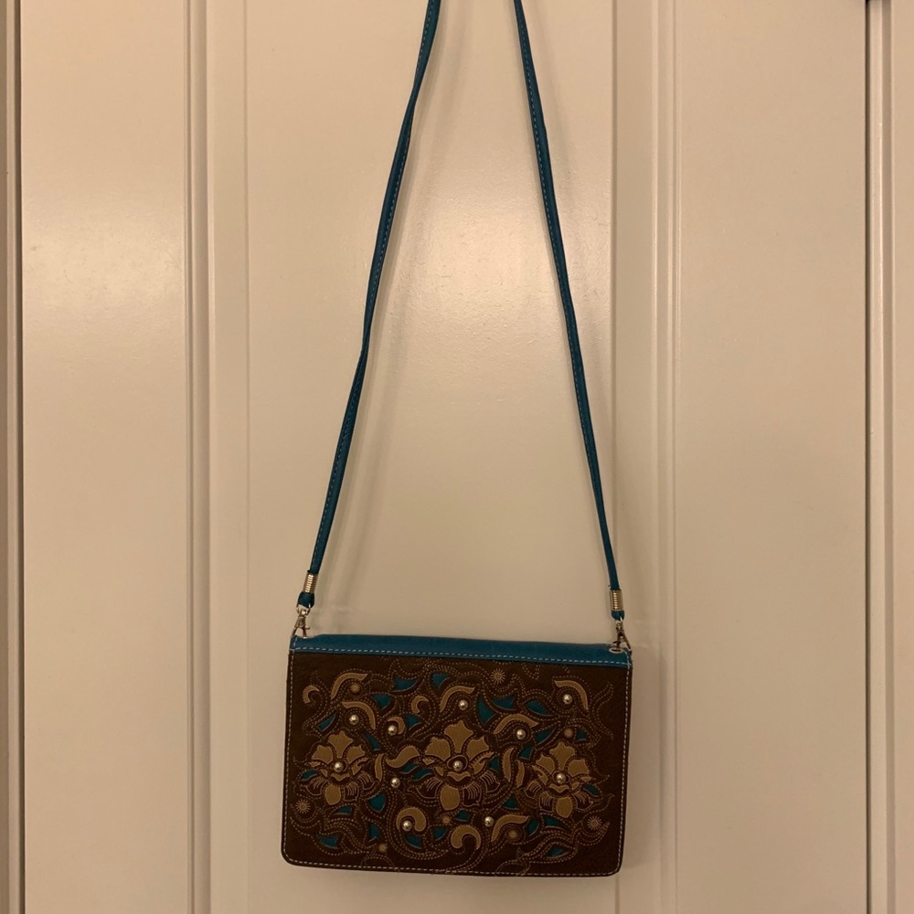 Brown and Teal purse.